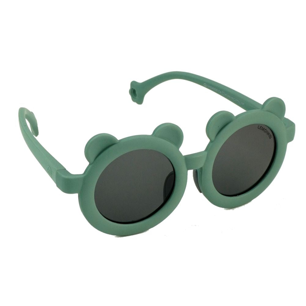 2d Ear Green Frame Anti Ultraviolet Unisex Sunglasses for Toddlers with Satin Storage Pouch