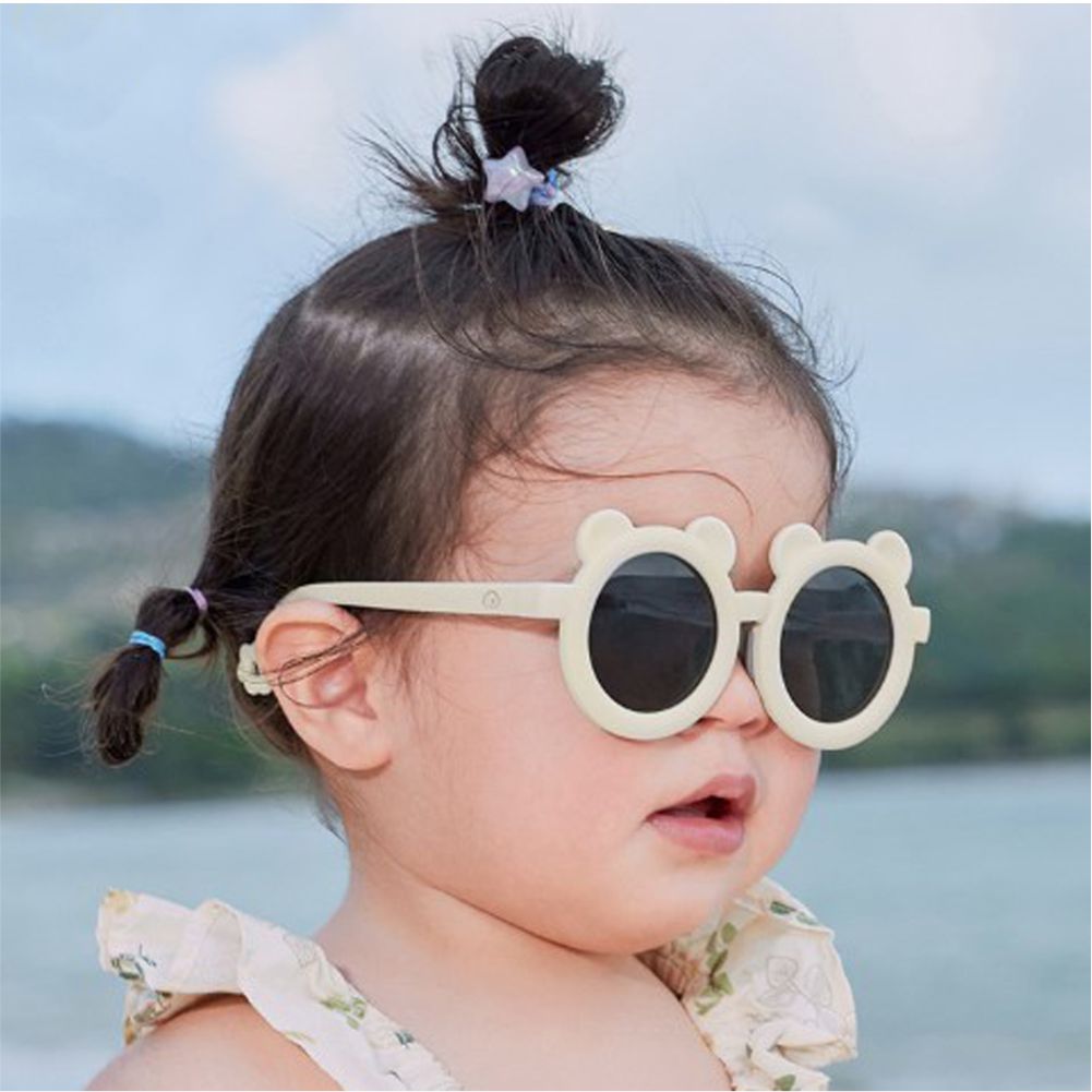 2d Ear White Frame Anti Ultraviolet Unisex Sunglasses for Toddlers with Satin Storage Pouch