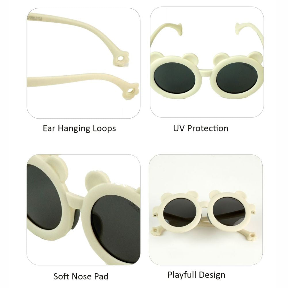 2d Ear White Frame Anti Ultraviolet Unisex Sunglasses for Toddlers with Satin Storage Pouch