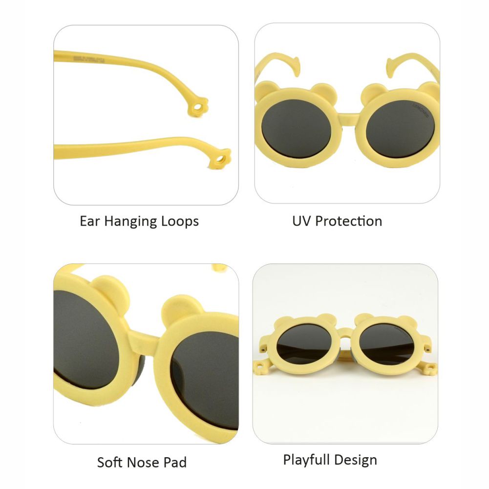 2d Ear Yellow Frame Anti Ultraviolet Unisex Sunglasses for Toddlers with Satin Storage Pouch