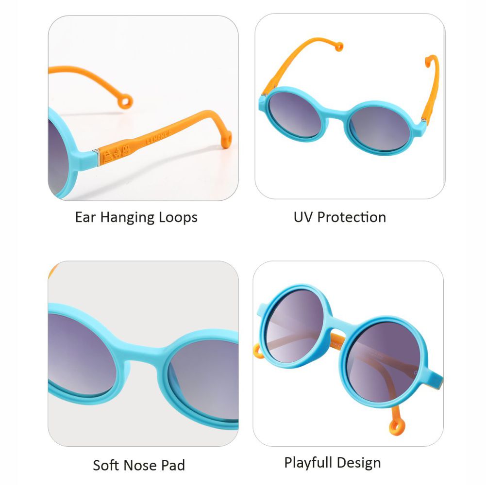 Blue Frame with Orange Arms, Anti Ultraviolet Unisex Sunglasses for Toddlers with Hardcase Storage