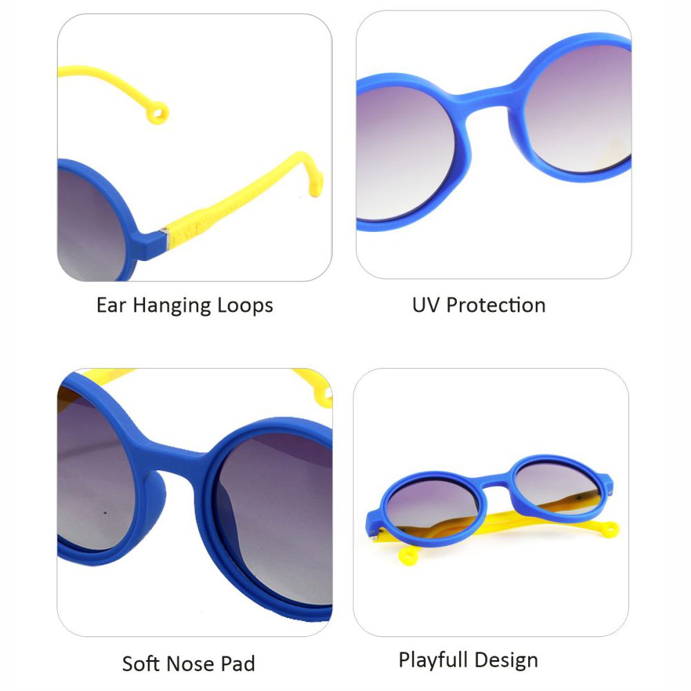 Blue Frame with Yellow Arms, Anti Ultraviolet Unisex Sunglasses for Toddlers with Hardcase Storage