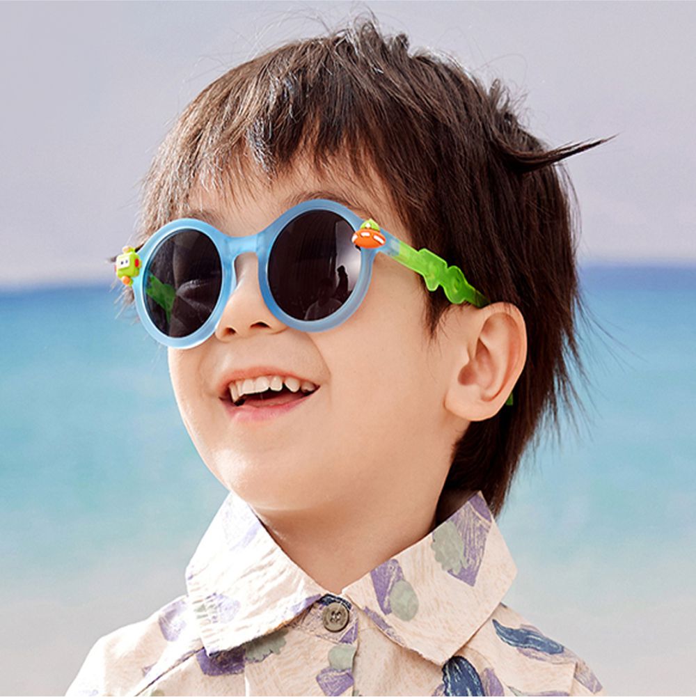 3Fold Blue Translucent 3d element Frame Anti Ultraviolet Unisex Sunglasses for Toddlers with Pouch Hardcase Storage