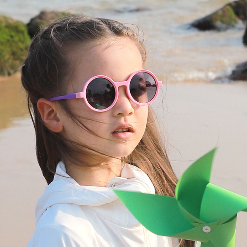 Pink Frame with Purple Arms, Anti Ultraviolet Girls Sunglasses for Toddlers with Hardcase Storage