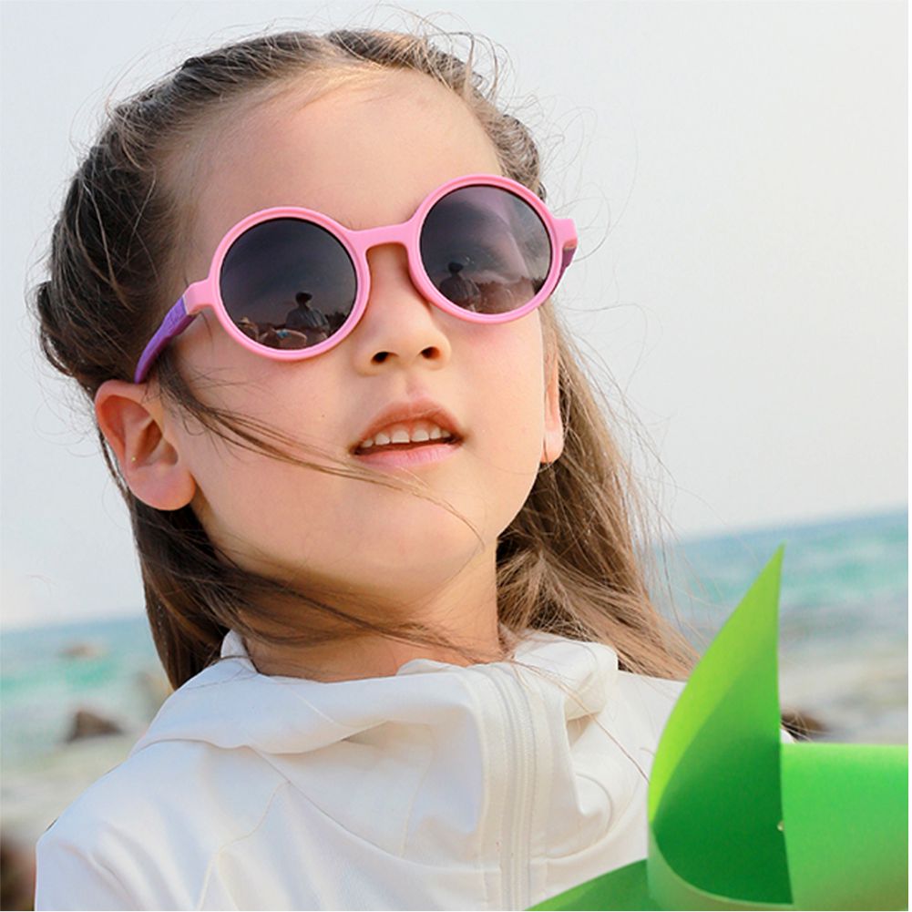 Pink Frame with Purple Arms, Anti Ultraviolet Girls Sunglasses for Toddlers with Hardcase Storage