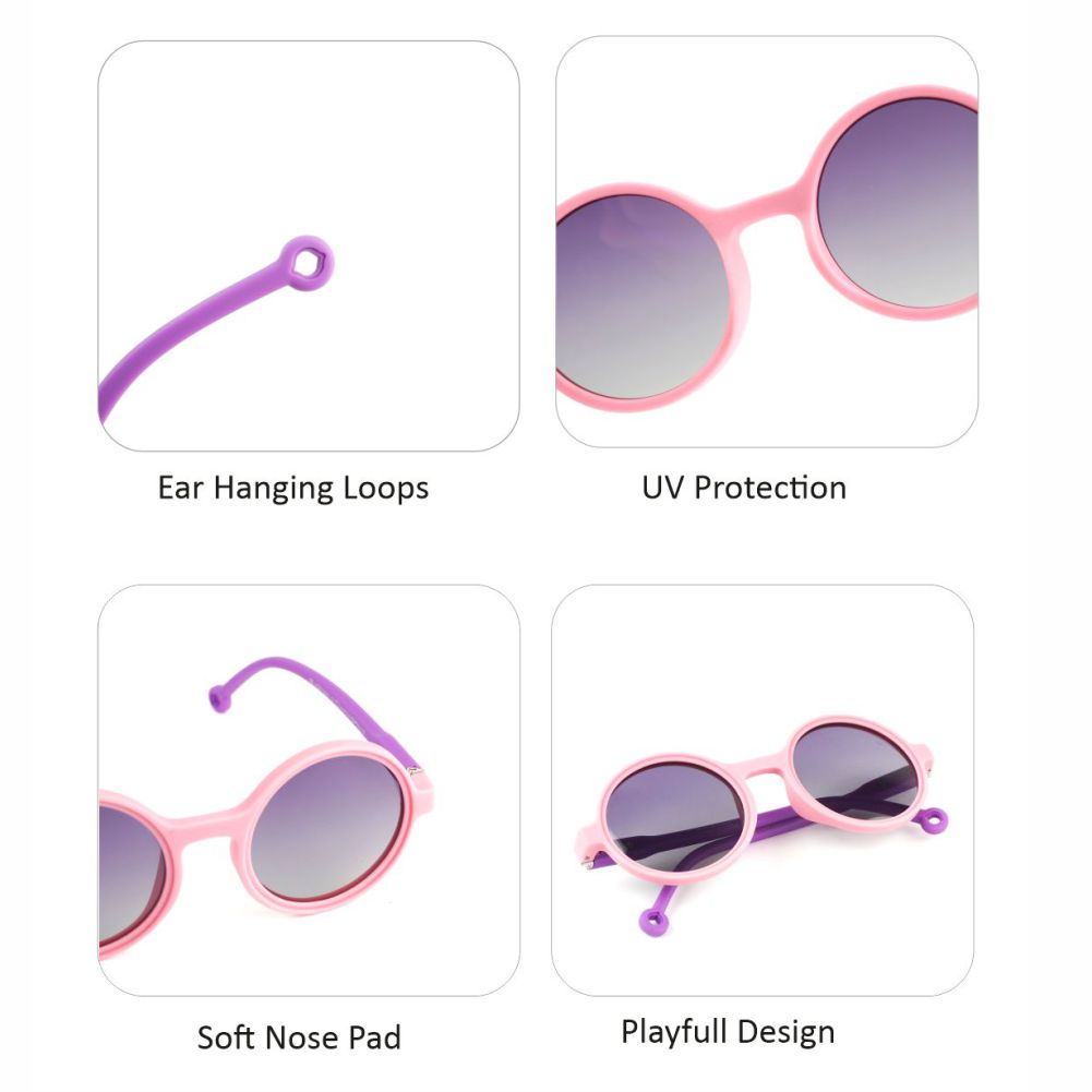 Pink Frame with Purple Arms, Anti Ultraviolet Girls Sunglasses for Toddlers with Hardcase Storage