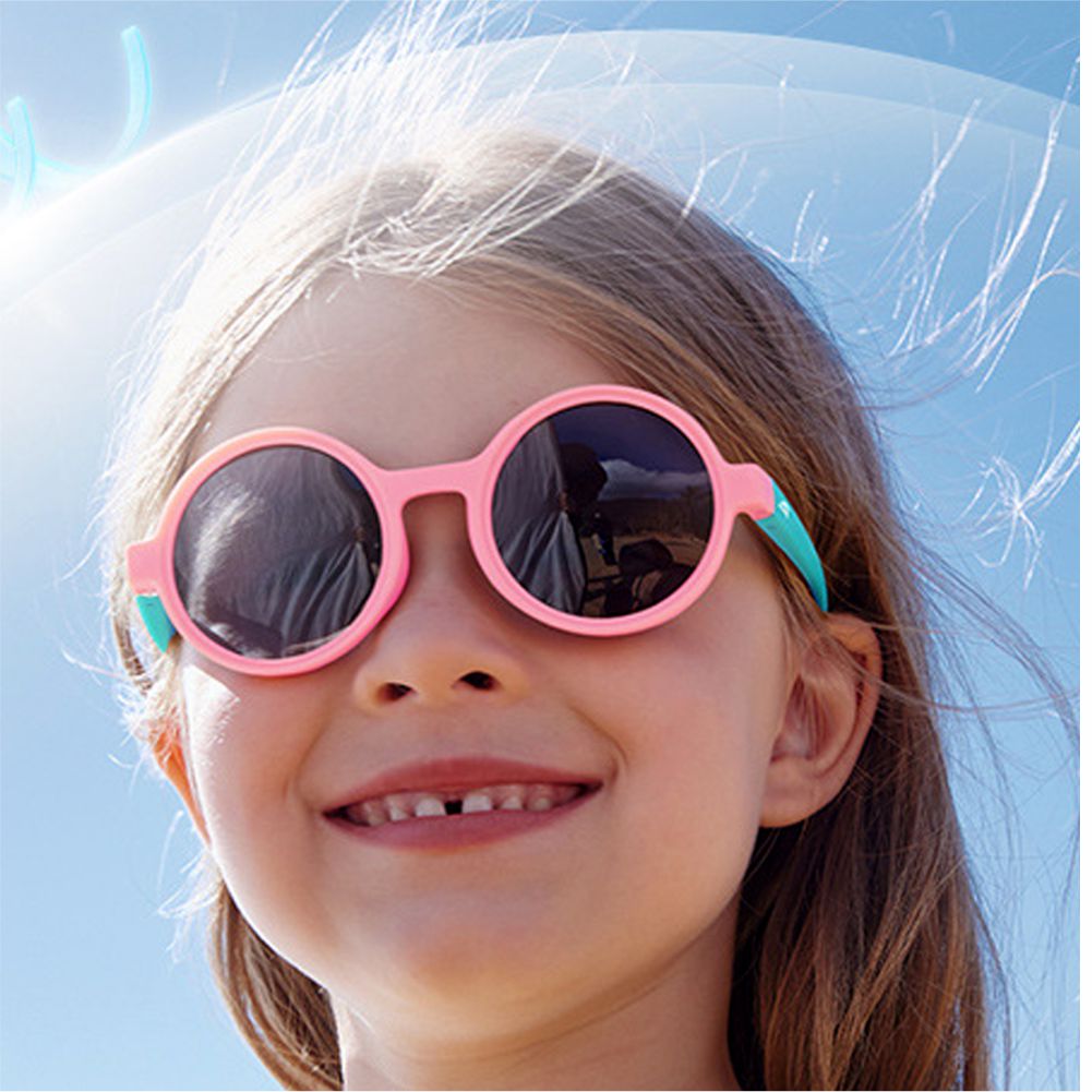 Pink Frame with Teal Arms, Anti Ultraviolet Girls Sunglasses for Toddlers with Hardcase Storage