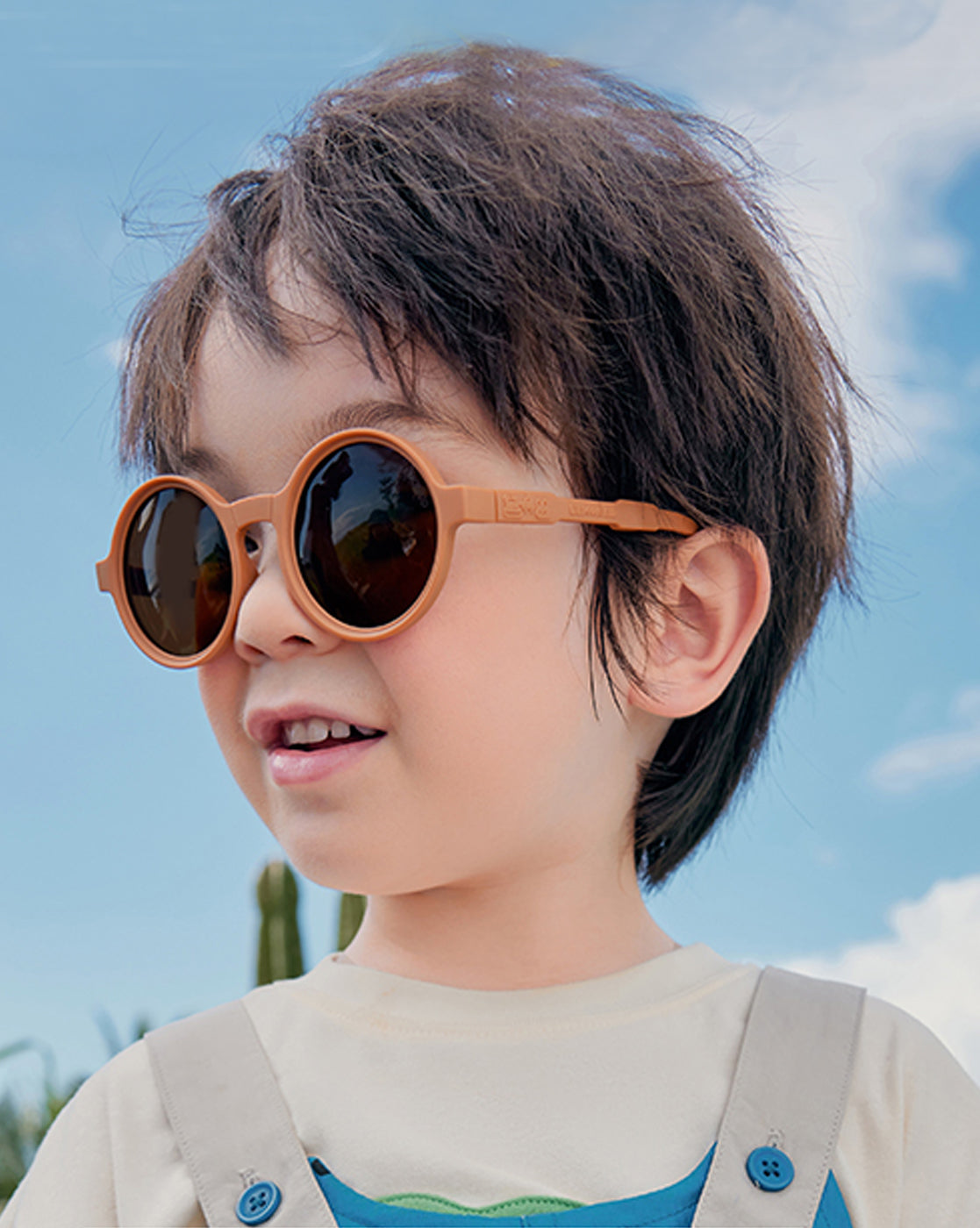 3Fold Round Mocca Brown Frame Anti Ultraviolet Unisex Sunglasses for Toddlers with Pouch Hardcase Storage