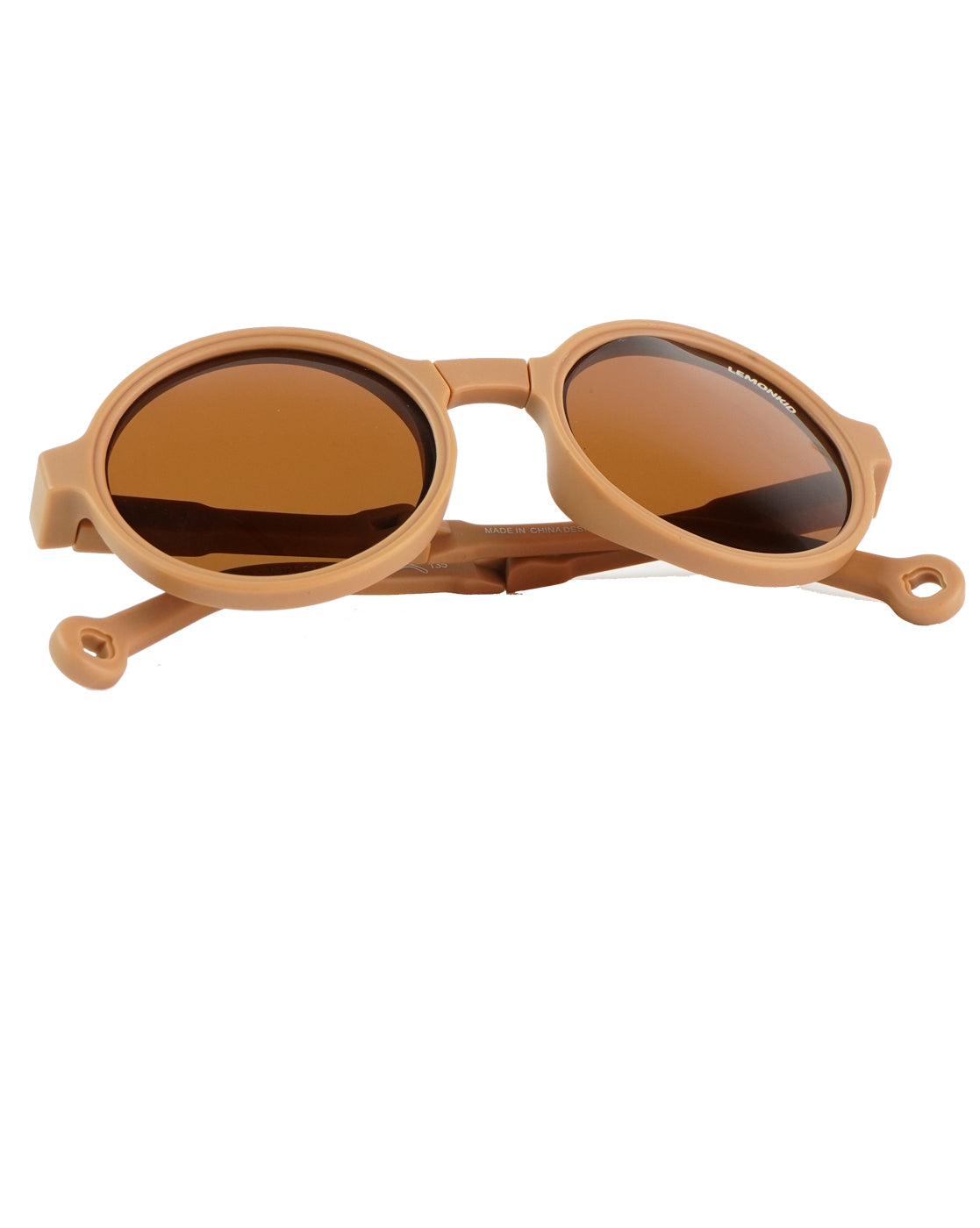 3Fold Round Mocca Brown Frame Anti Ultraviolet Unisex Sunglasses for Toddlers with Pouch Hardcase Storage