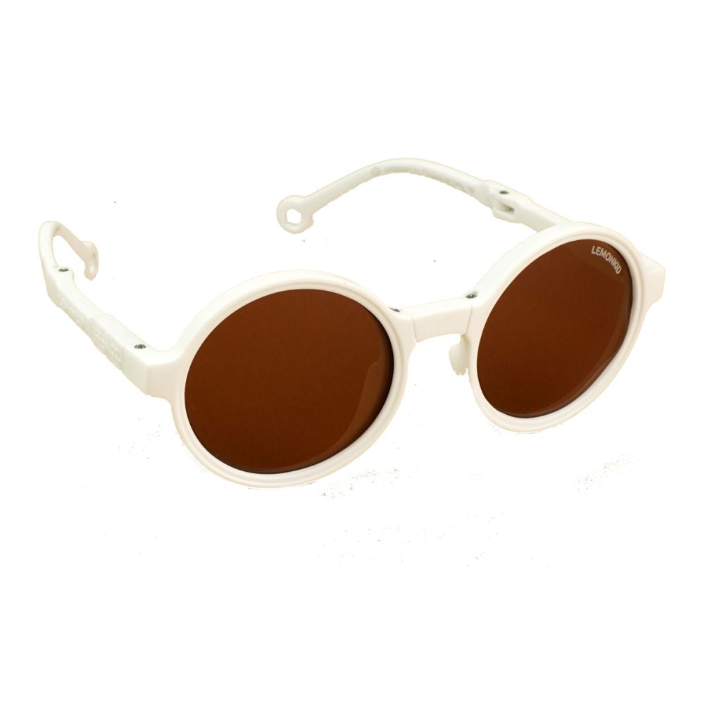 3Fold Round Cream Frame Anti Ultraviolet Unisex Sunglasses for Toddlers with Pouch Hardcase Storage