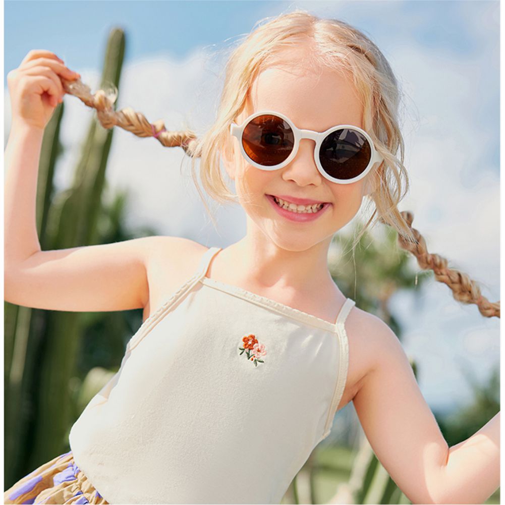 3Fold Round Cream Frame Anti Ultraviolet Unisex Sunglasses for Toddlers with Pouch Hardcase Storage