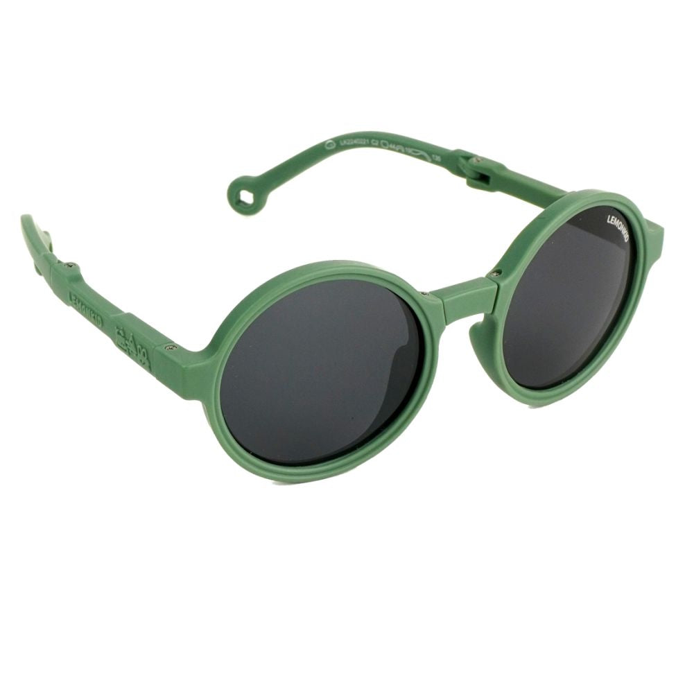 3Fold Round Olive Green Frame Anti Ultraviolet Unisex Sunglasses for Toddlers with Pouch Hardcase Storage