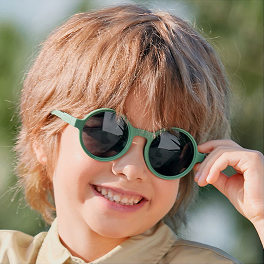 3Fold Round Olive Green Frame Anti Ultraviolet Unisex Sunglasses for Toddlers with Pouch Hardcase Storage