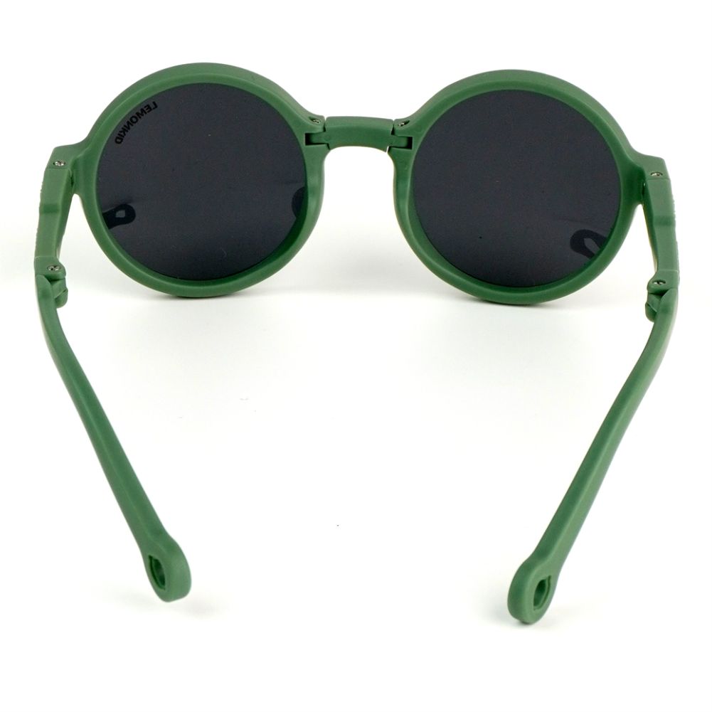 3Fold Round Olive Green Frame Anti Ultraviolet Unisex Sunglasses for Toddlers with Pouch Hardcase Storage