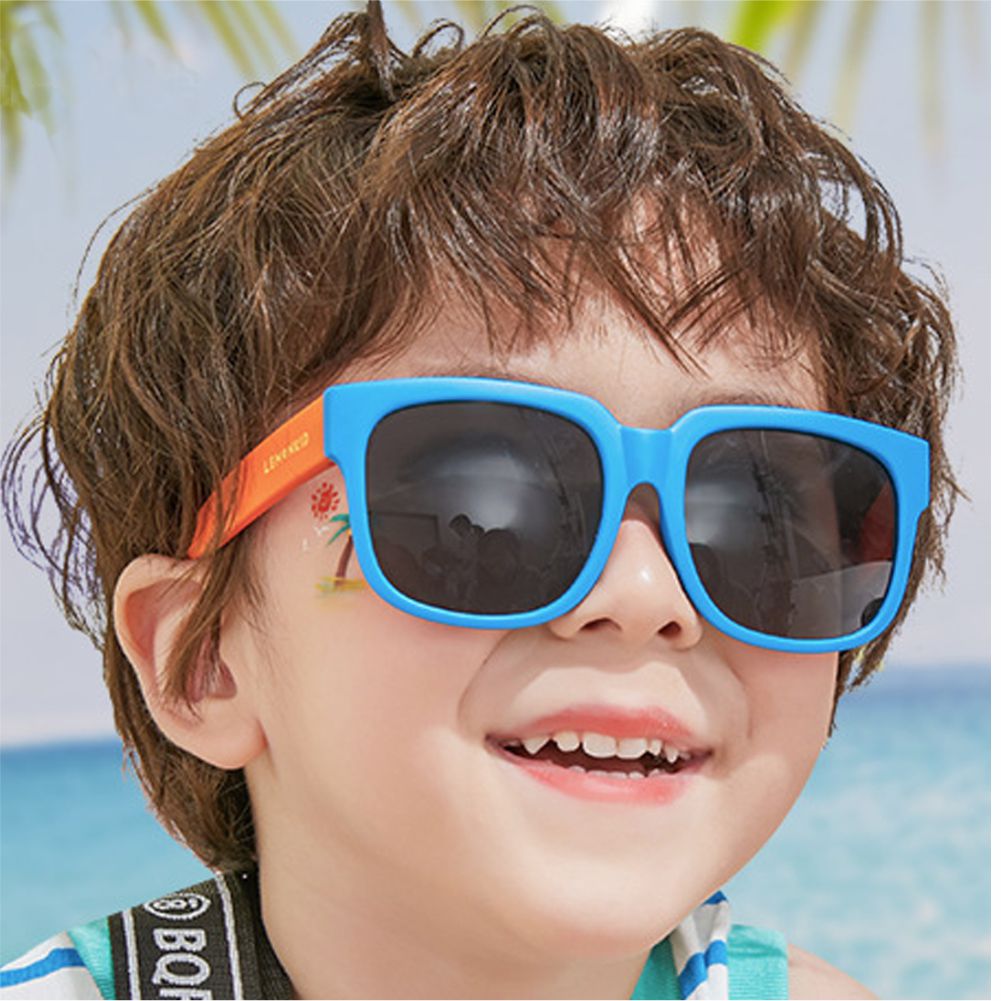 3Fold Square BlueFrame Anti Ultraviolet Unisex Sunglasses for Toddlers with Pouch Hardcase Storage