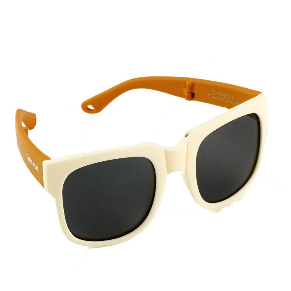 3Fold Square Cream Frame Anti Ultraviolet Unisex Sunglasses for Toddlers with Pouch Hardcase Storage