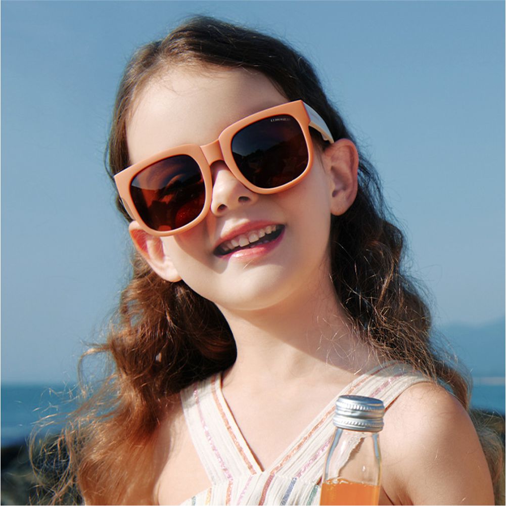 3Fold Square Cream Frame Anti Ultraviolet Unisex Sunglasses for Toddlers with Pouch Hardcase Storage