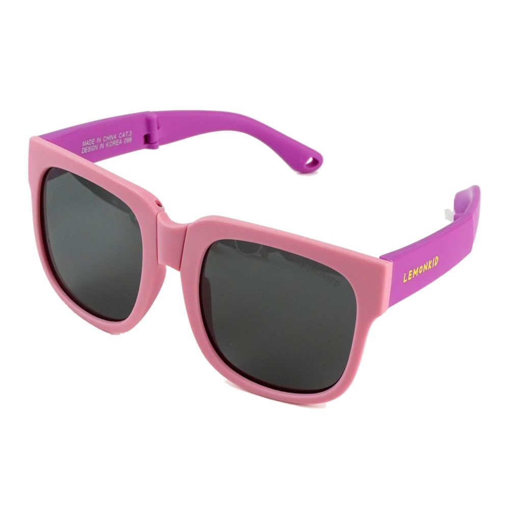 3Fold Square Pink Frame Anti Ultraviolet Unisex Sunglasses for Toddlers with Pouch Hardcase Storage