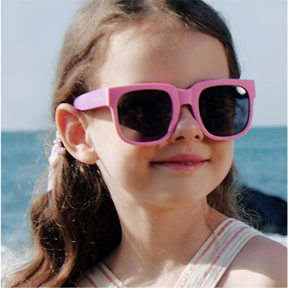 3Fold Square Pink Frame Anti Ultraviolet Unisex Sunglasses for Toddlers with Pouch Hardcase Storage