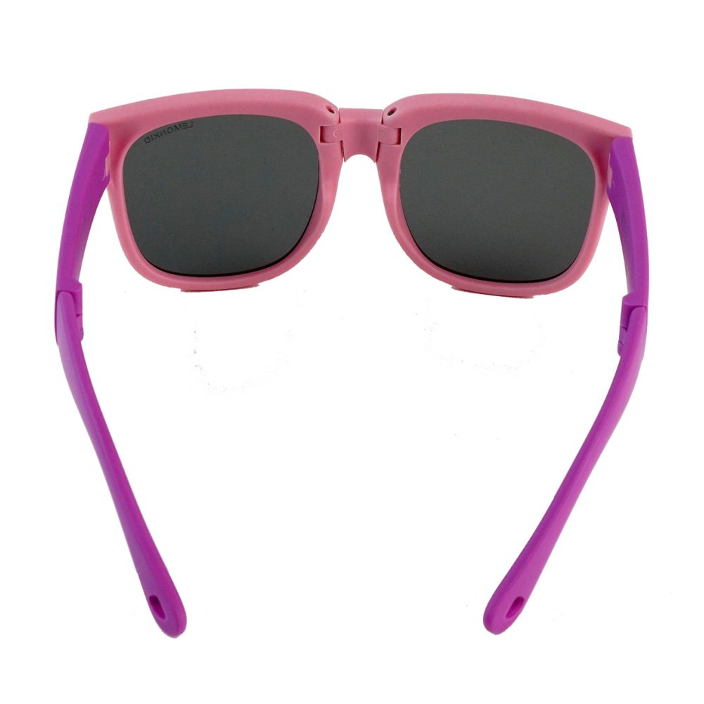 3Fold Square Pink Frame Anti Ultraviolet Unisex Sunglasses for Toddlers with Pouch Hardcase Storage