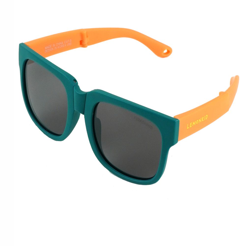 3Fold Square Teal Frame Anti Ultraviolet Unisex Sunglasses for Toddlers with Pouch Hardcase Storage