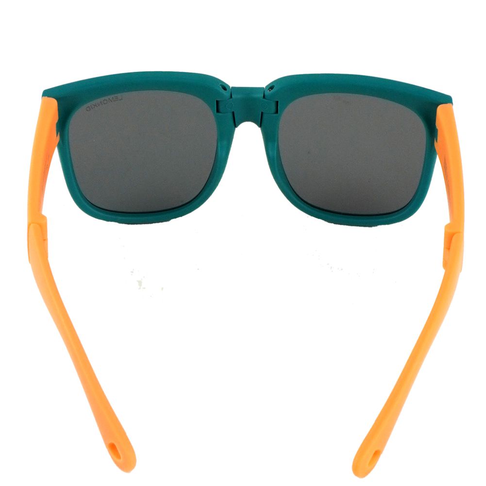 3Fold Square Teal Frame Anti Ultraviolet Unisex Sunglasses for Toddlers with Pouch Hardcase Storage