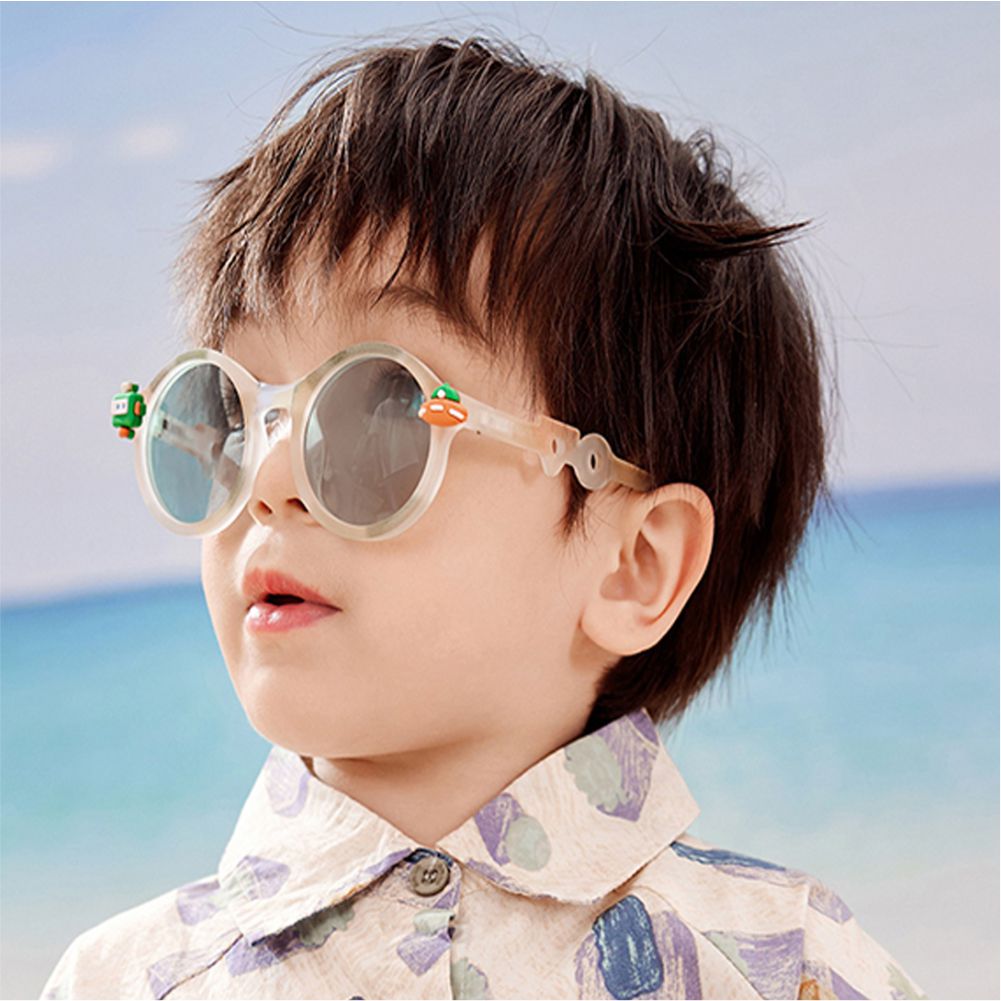 3Fold White Translucent 3d element Frame Anti Ultraviolet Unisex Sunglasses for Toddlers with Pouch Hardcase Storage