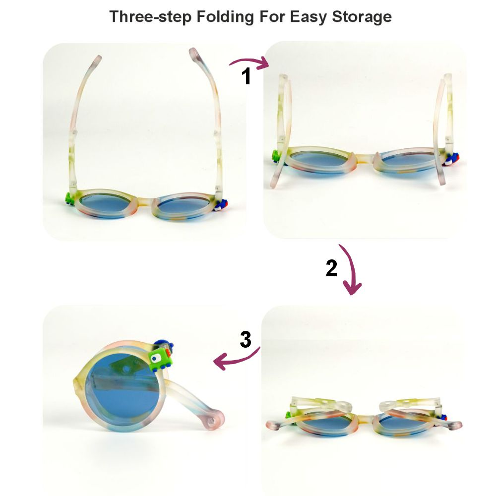 3Fold White Translucent 3d element Frame Anti Ultraviolet Unisex Sunglasses for Toddlers with Pouch Hardcase Storage