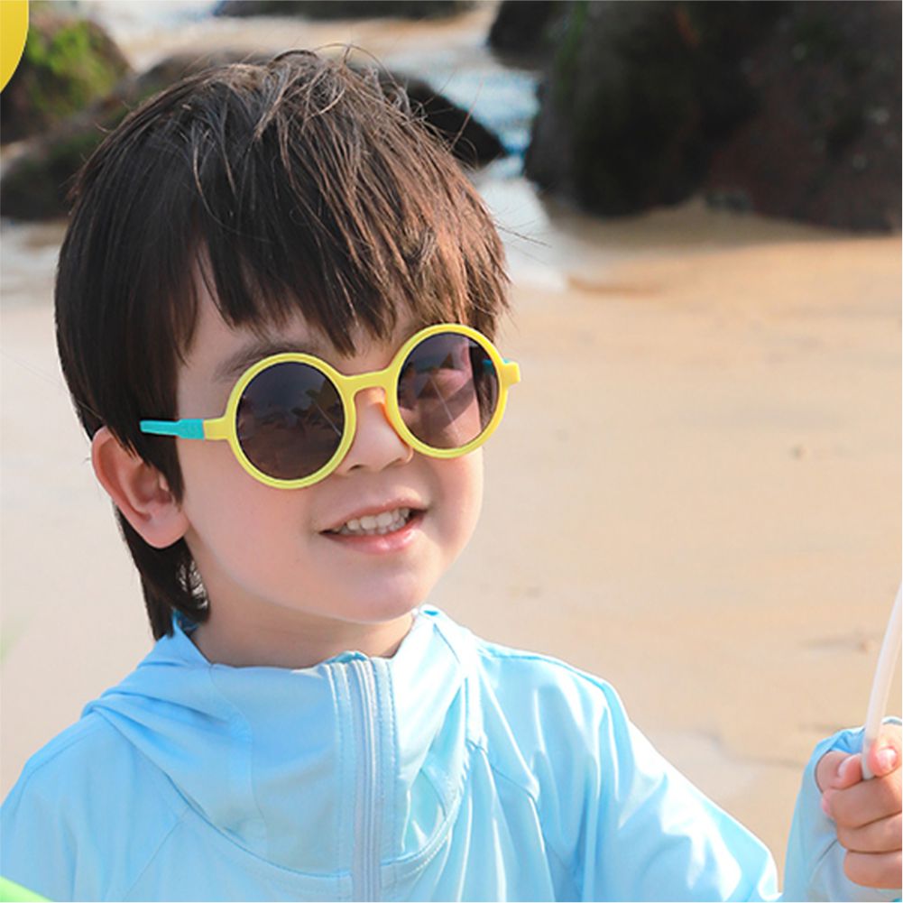 Yellow Frame with Blue Arms, Anti Ultraviolet Unisex Sunglasses for Toddlers with Hardcase Storage