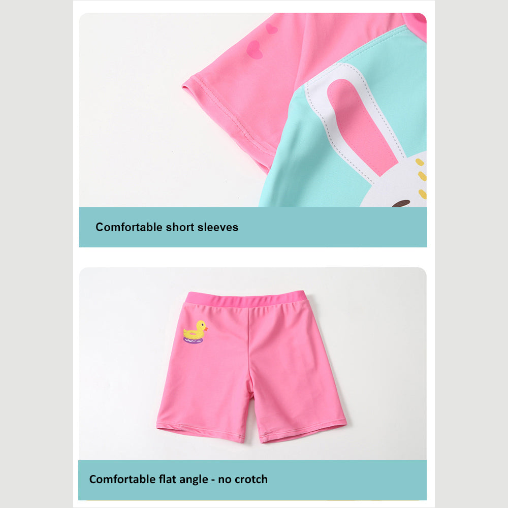 2pcs Pink & Blue Rabbit Duck theme Kids UPF 50+ Swimwear with matching Swim Cap & Free Washbag