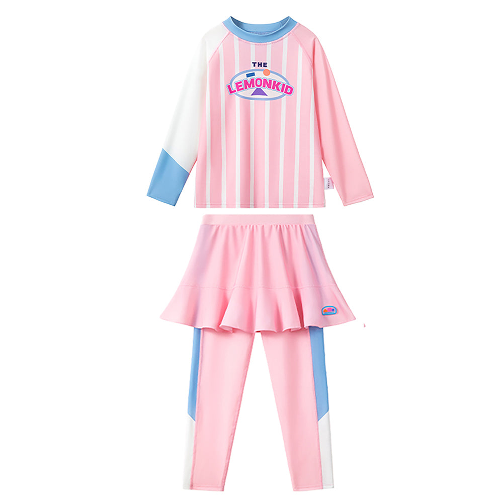 Bold Stripes Swimsuit for Girl- 2Pcs (UPF 50+&A) - Pink