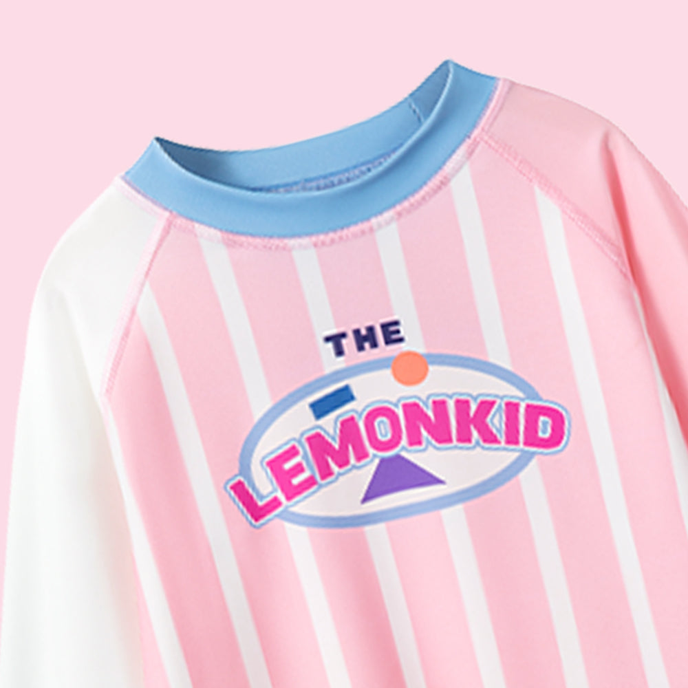 Bold Stripes Swimsuit for Girl- 2Pcs (UPF 50+&A) - Pink