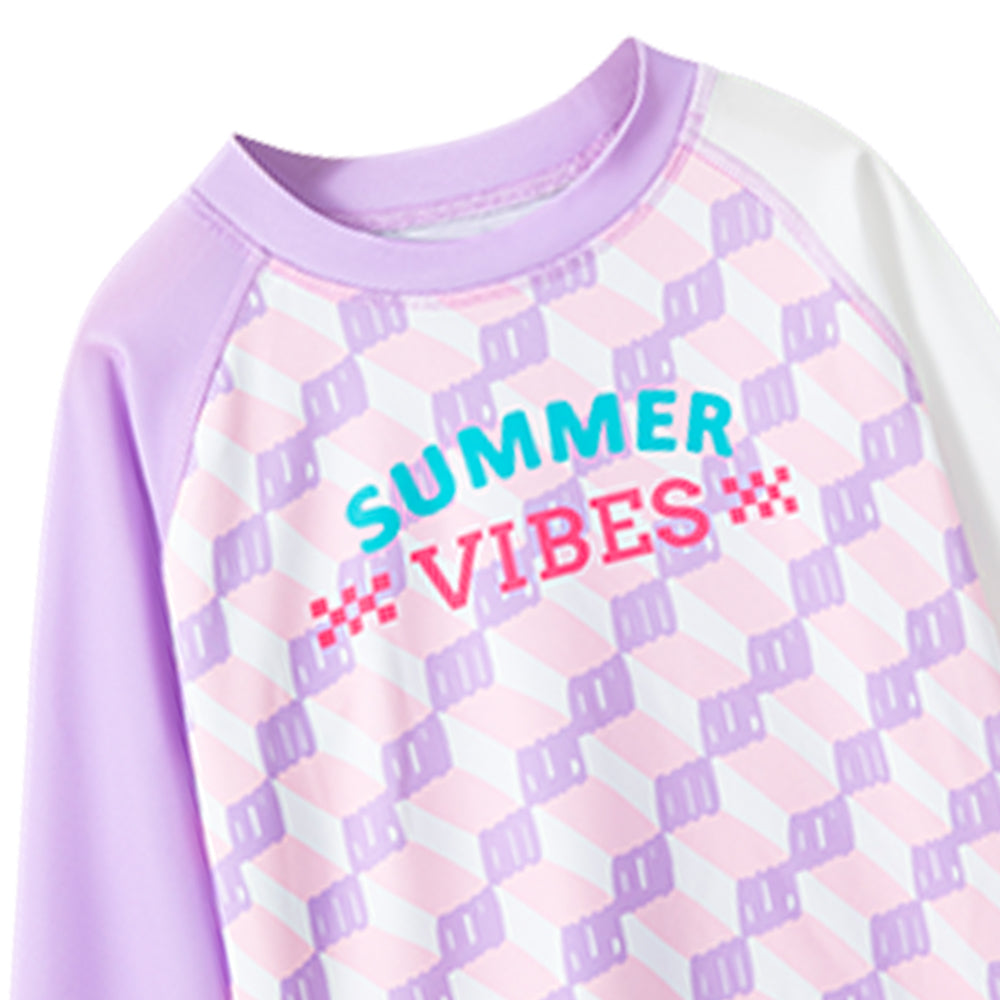 Checkered Swimsuit for Girl- 2Pcs (UPF 50+&A) - Purple