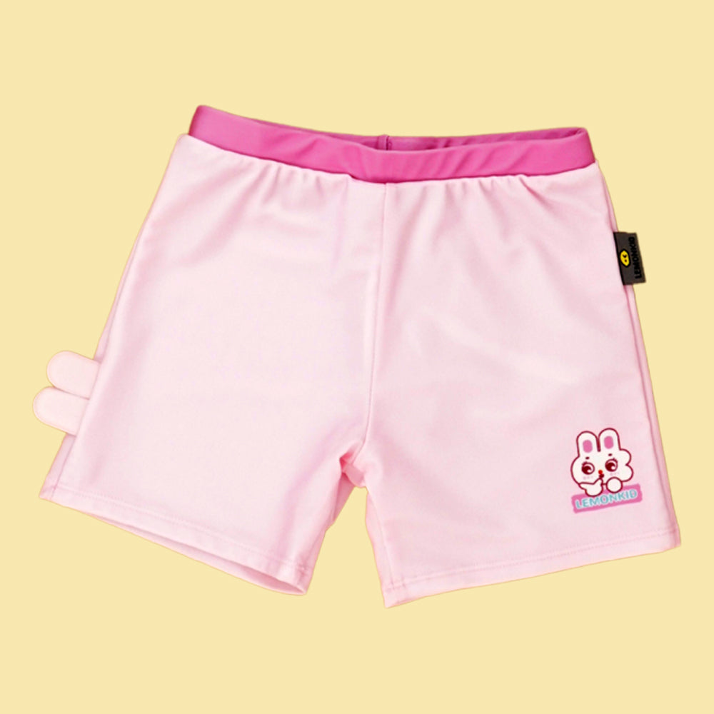 Rabbit Print T-Shirt & Shorts Swimwear- 2 pcs (UPF 50+&A) and Swim Cap - Baby Pink