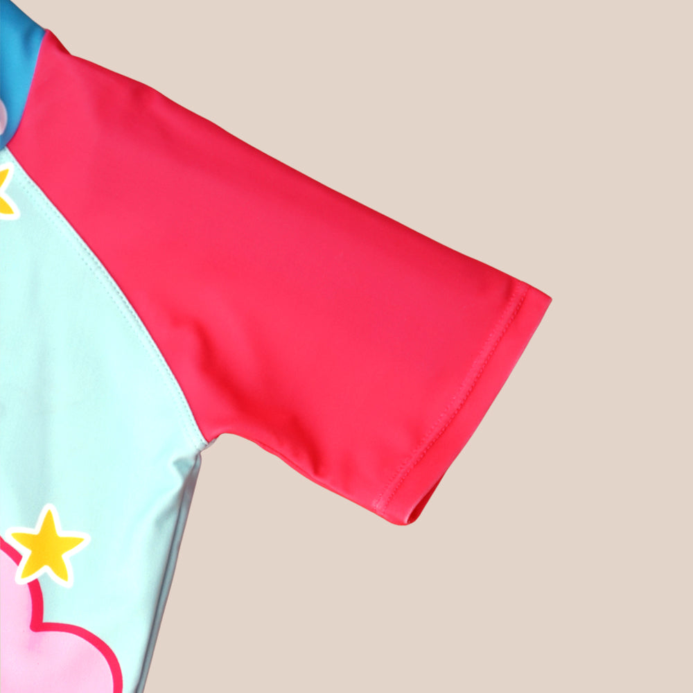 Starry Rabbit Print Swimsuit and Swim Cap for Kids- 2Pcs (UPF 50+&A) - Pink