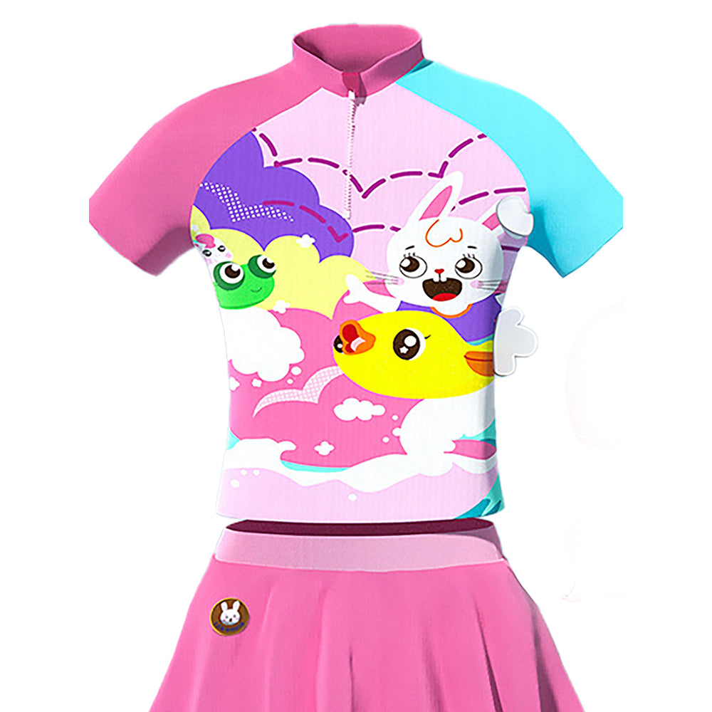 Little Surprise Box, 2 pcs Shirt & Skirt Set, Mint & Pink Multi Swimwear With Matching Swim cap For Kids With UPF 50+
