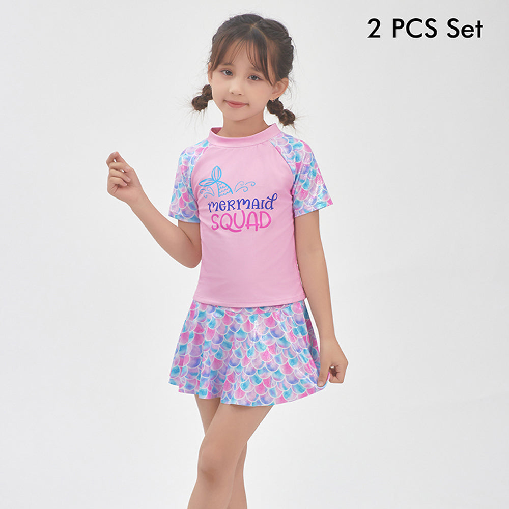 Little Surprise Box,Glitter Mermaid 2 pcs tshirt & skirt set Swimwear with attached Shorts for Kids & Toddlers