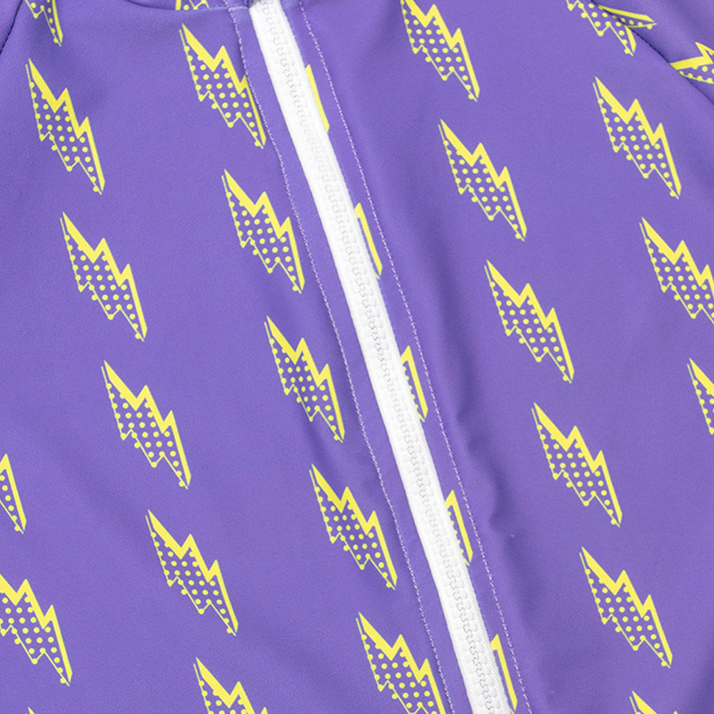 Little Surprise Box,3 pcs Purple ThunderBolt Matching Top,leggings & Jacket style Swimwear set for Pre Teens & Teens
