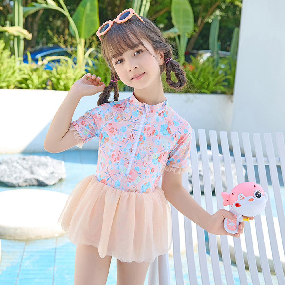 Little Surprise Box Blue Big Floral Tutu Style Swimwear for Toddlers & Kids