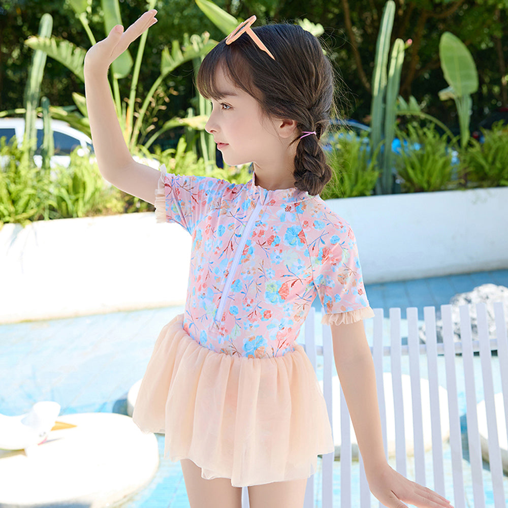 Little Surprise Box Blue Big Floral Tutu Style Swimwear for Toddlers & Kids