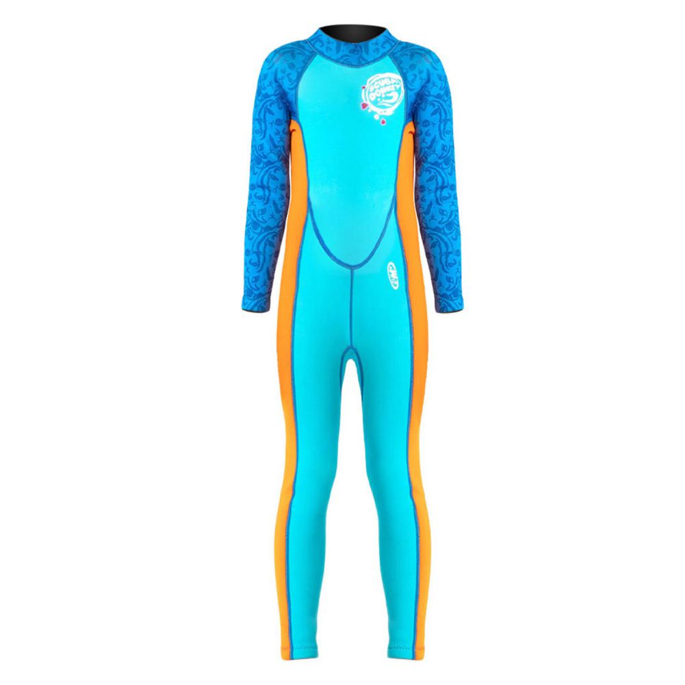 Blue Printed SleevesTeal & Orange Full Length Scuba Swimsuit 2.5mm Neoprene   Swimwear for water adventures for Teens and Adults