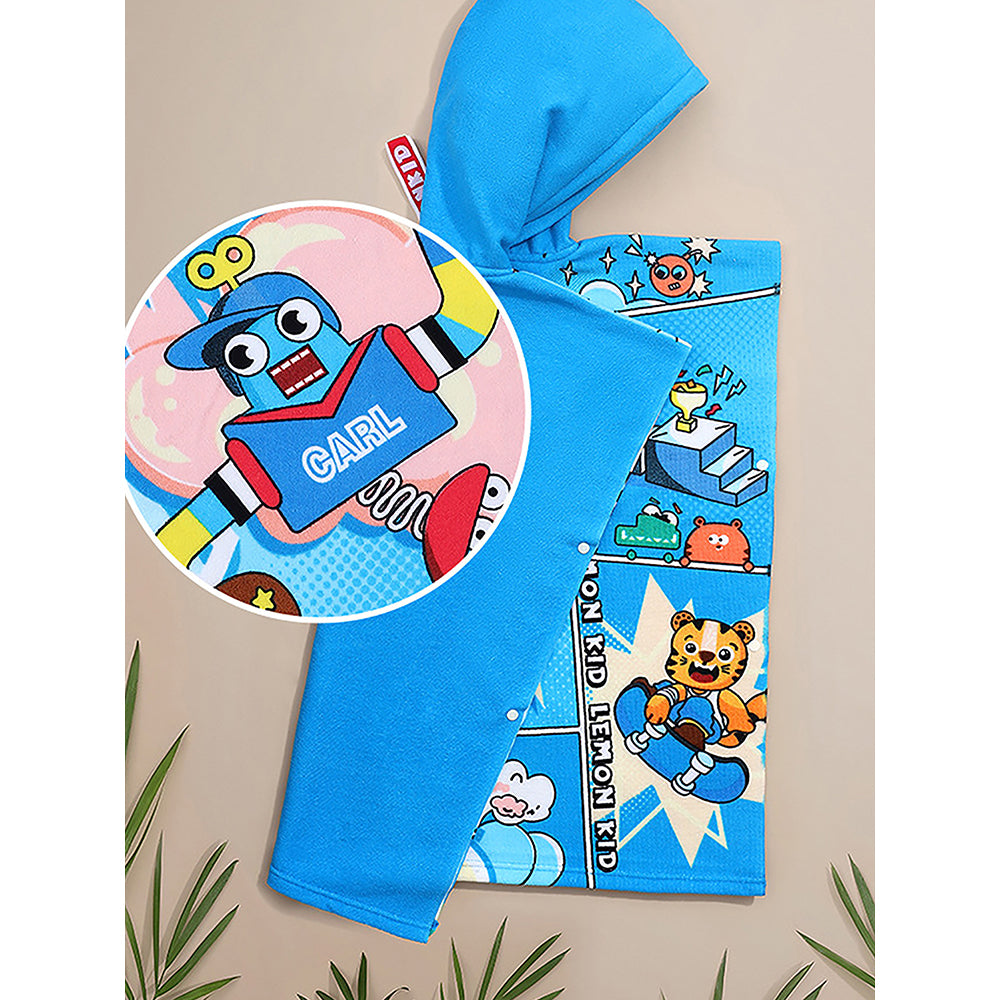 Blue Hooded Swim Poncho/ Bath Towel/ Swim Coverup For Kids.(3-8Y)