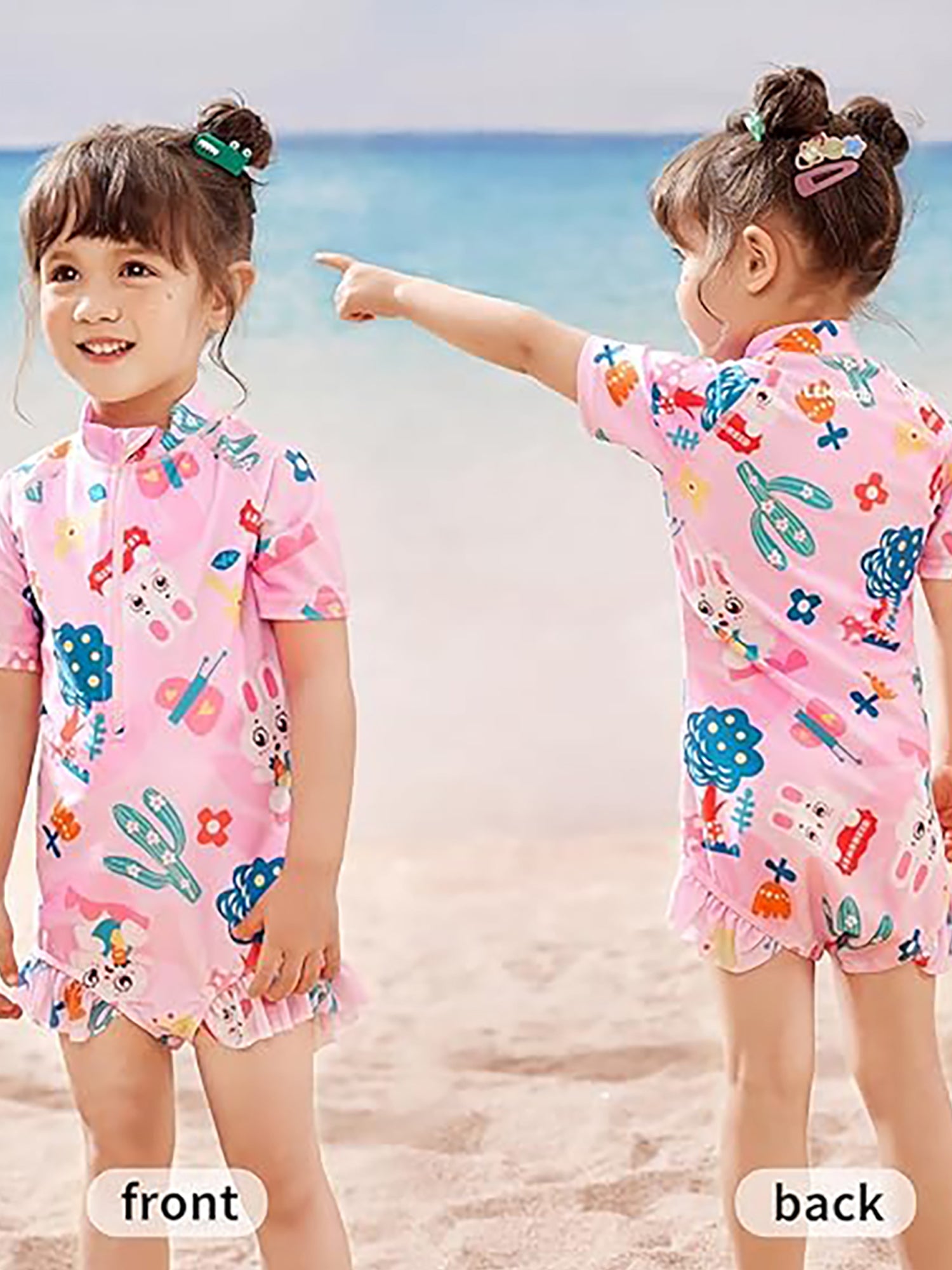 Pink Bunny Kids Swimwear with matching Swim Cap with UPF 50+&Free Washbag