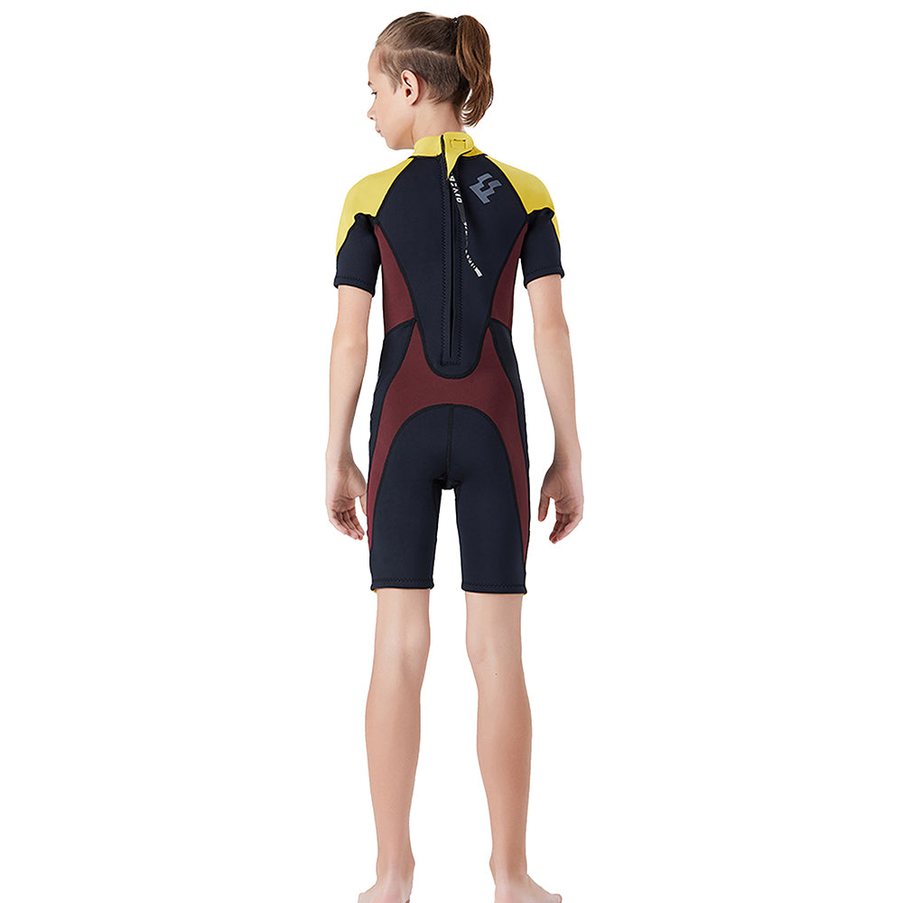 Little Surprise Box Colorblock Yellow & Black 2.5mm Neoprene Knee Length Kids Swimsuit, Half Sleeves Swimwear