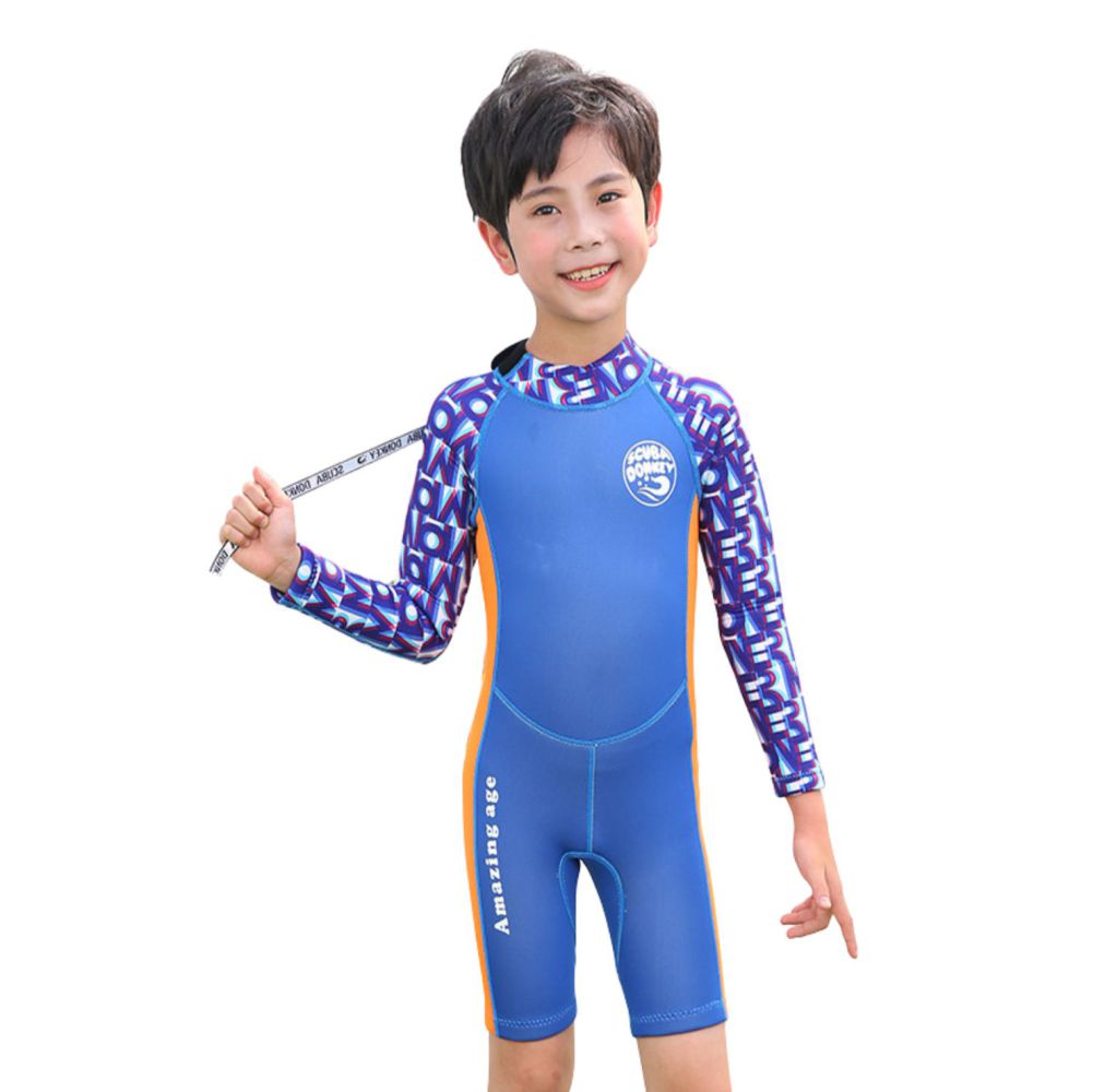 Cobalt Printed SleevesOrange knee Length Scuba Swimsuit 2.5mm Neoprene Swimwear for water adventures for Kids,Teens and Adults