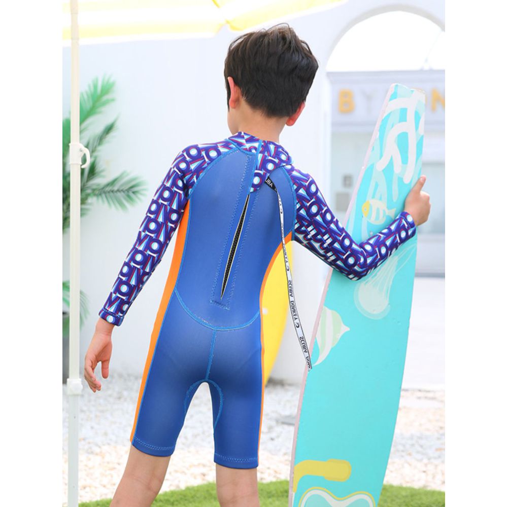 Cobalt Printed SleevesOrange knee Length Scuba Swimsuit 2.5mm Neoprene Swimwear for water adventures for Kids,Teens and Adults