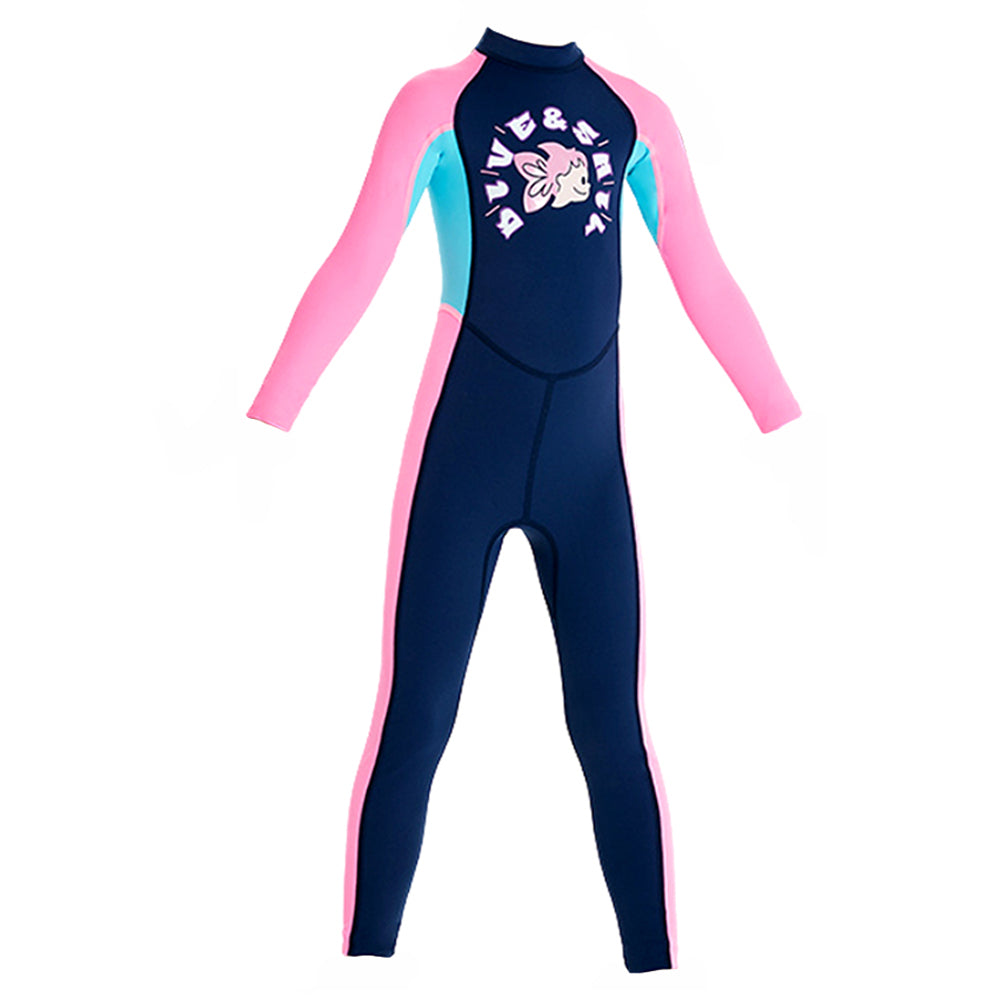 Full Length Dive Navy Mermaid Color Block Printed Kids Swimwear In Upf 50+ Fabric