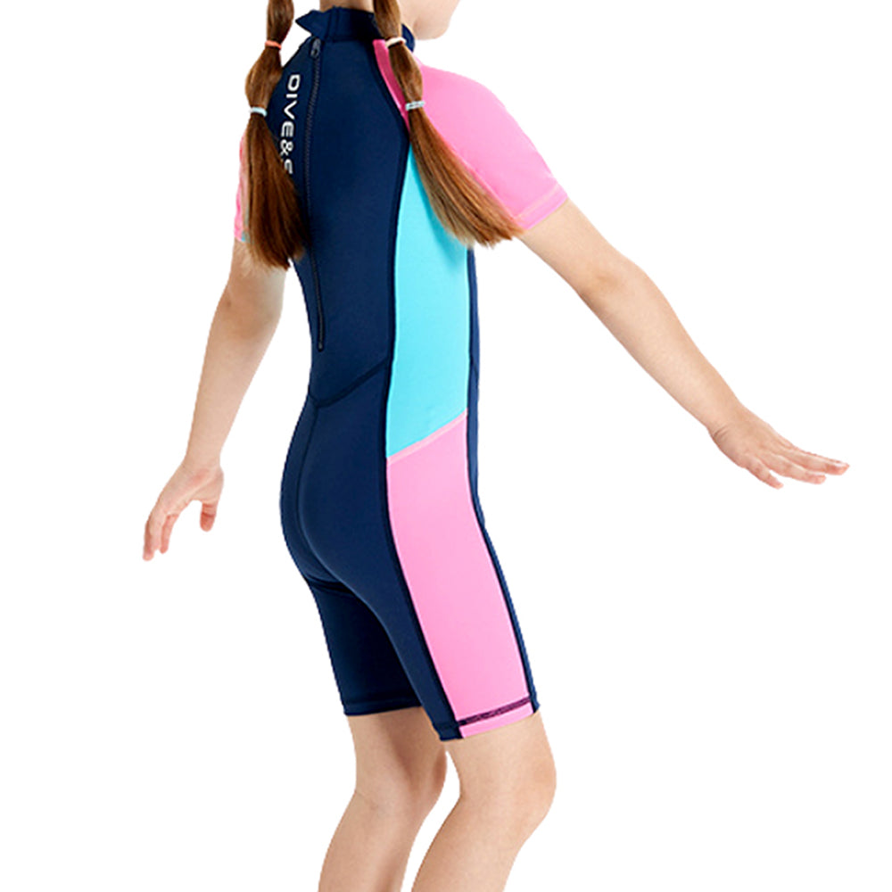 Knee Length Dive Navy Mermaid Color Block Printed Kids Swimwear In Upf 50+ Fabric