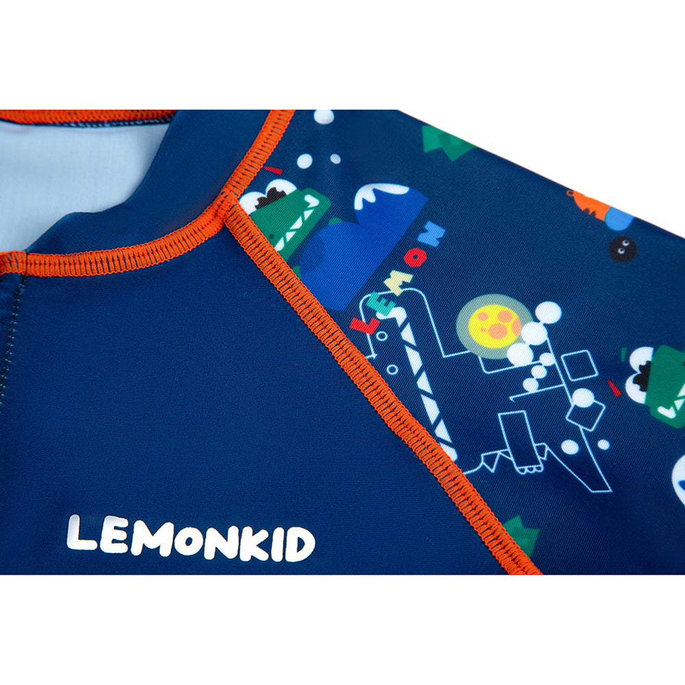 Dark Blue Geometric Alligator Kids Swimwear with matching Swim Cap with UPF 50+