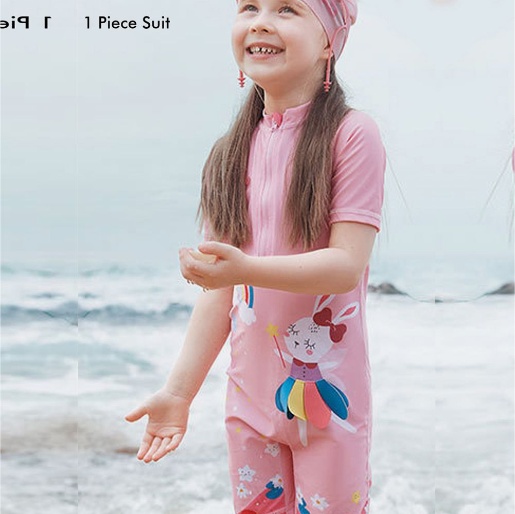 Little Surprise Box 3D Pink Rabbit Fairy Print Swimwear for Kids & Toddlers with UPF 50+